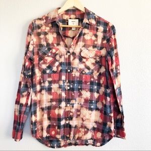Bleached Distressed Tie Dye Orange Blue Flannel Sm